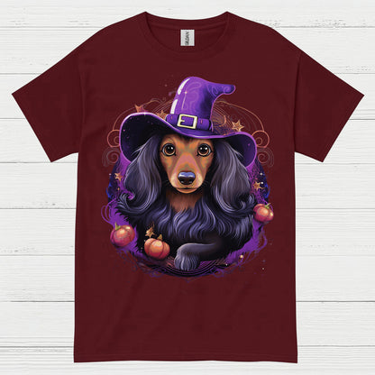 Halloween Witch Long Haired Dachshund T Shirt