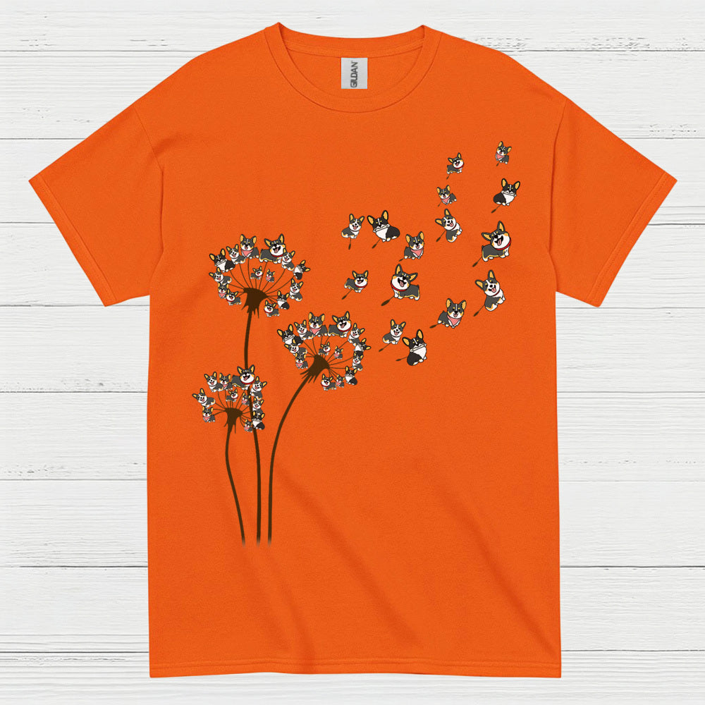 Corgi Dandelion Whimsical Art T Shirt
