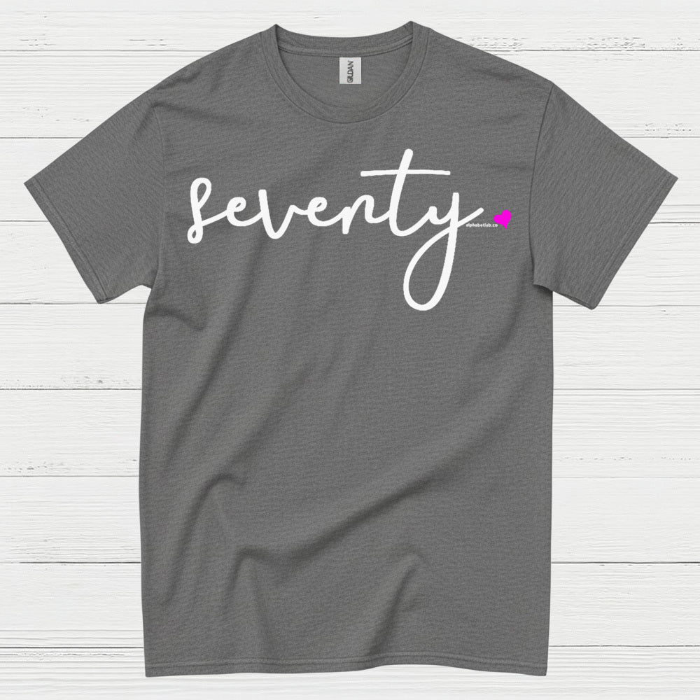 Seventy Minimal Script Birthday T Shirt