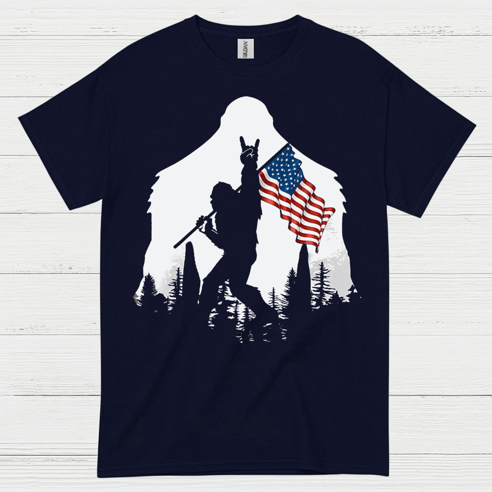 Patriotic Bigfoot American Flag T Shirt