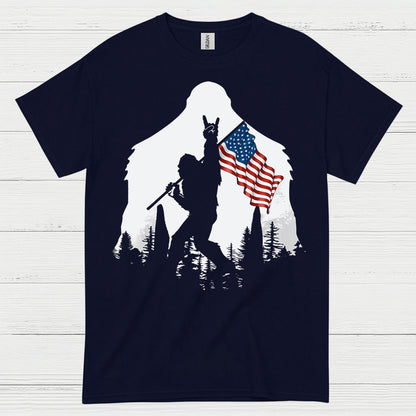 Patriotic Bigfoot American Flag T Shirt
