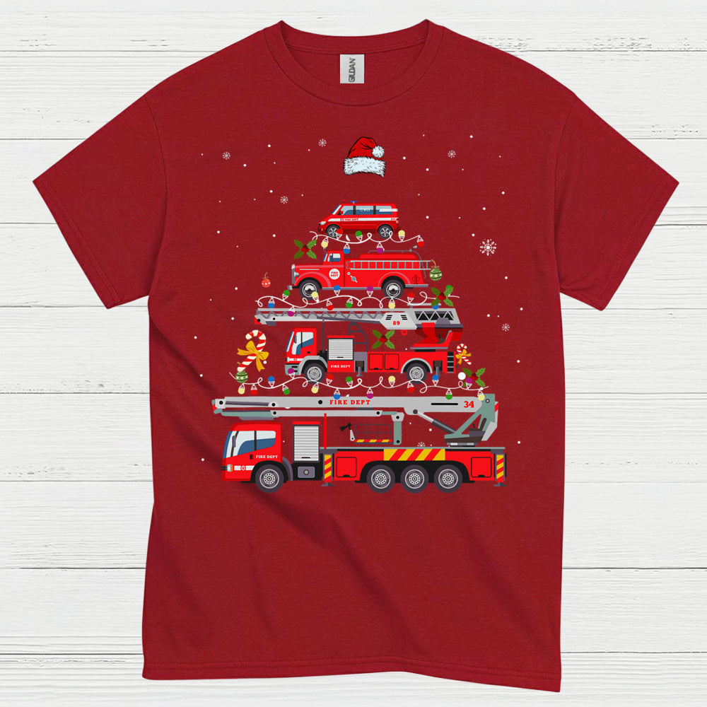 Fire Truck Christmas Tree Stacked Engines T Shirt