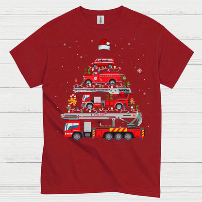 Fire Truck Christmas Tree Stacked Engines T Shirt