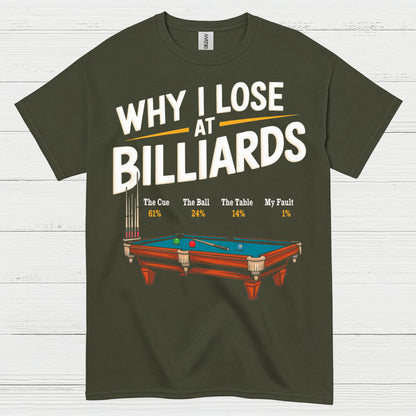 Why I Lose At Billiards Pool Humor T Shirt