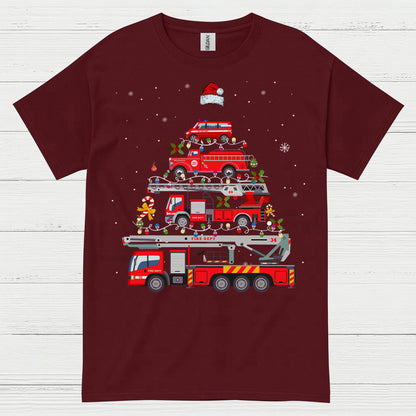 Fire Truck Christmas Tree Stacked Engines T Shirt