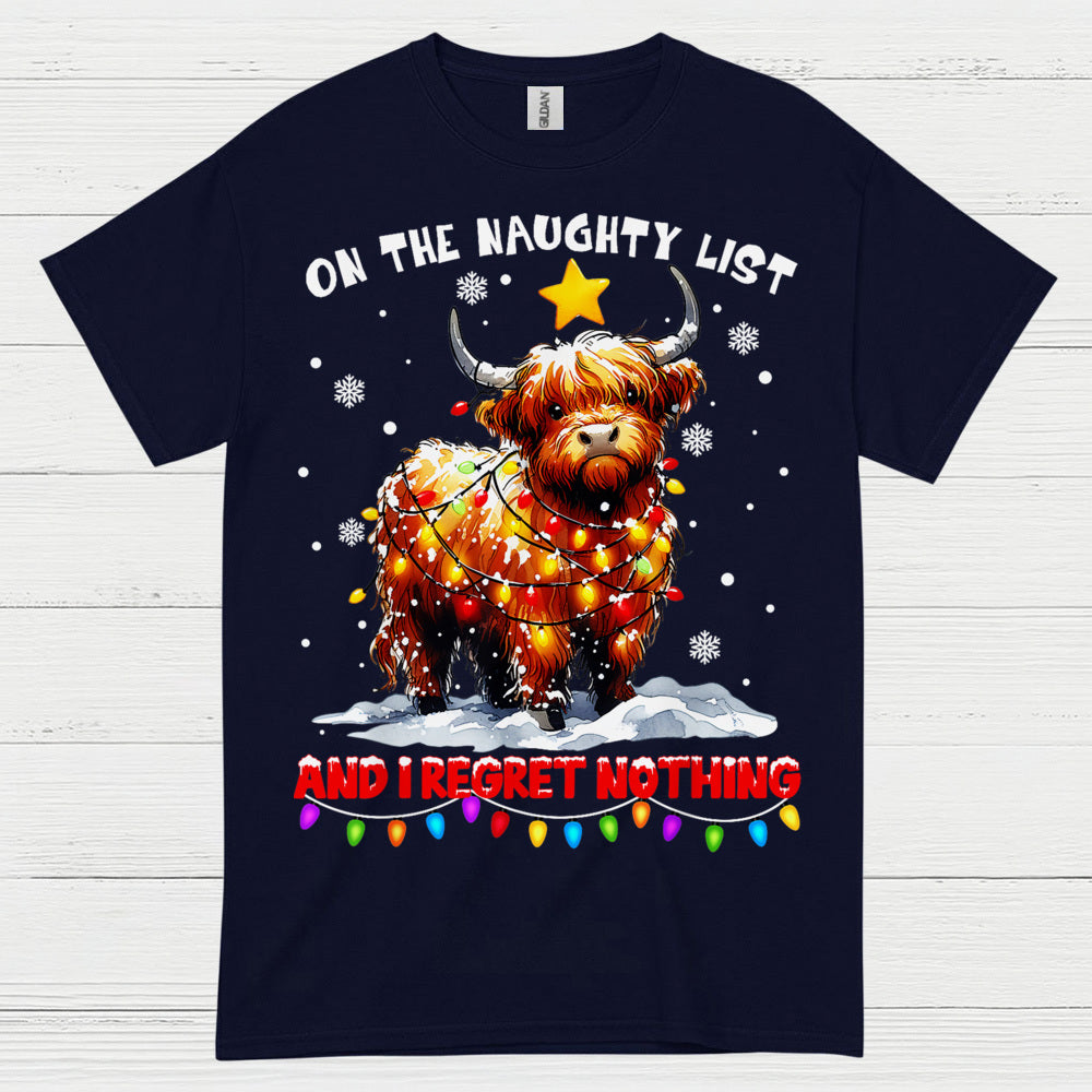 Naughty List Highland Cow Christmas T Shirt