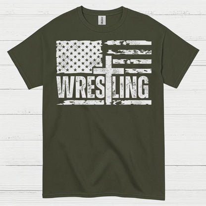 Wrestling American Flag T Shirt