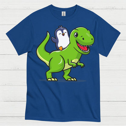 Cute Penguin Riding Dinosaur Funny Graphic T Shirt
