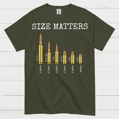 Size Matters Funny Ammo Comparison Graphic T Shirt
