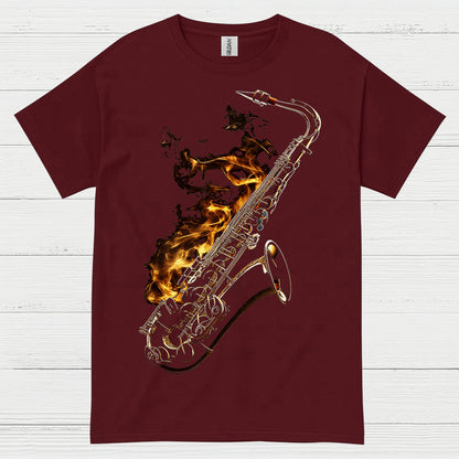 Burning Saxophone Music Art T Shirt