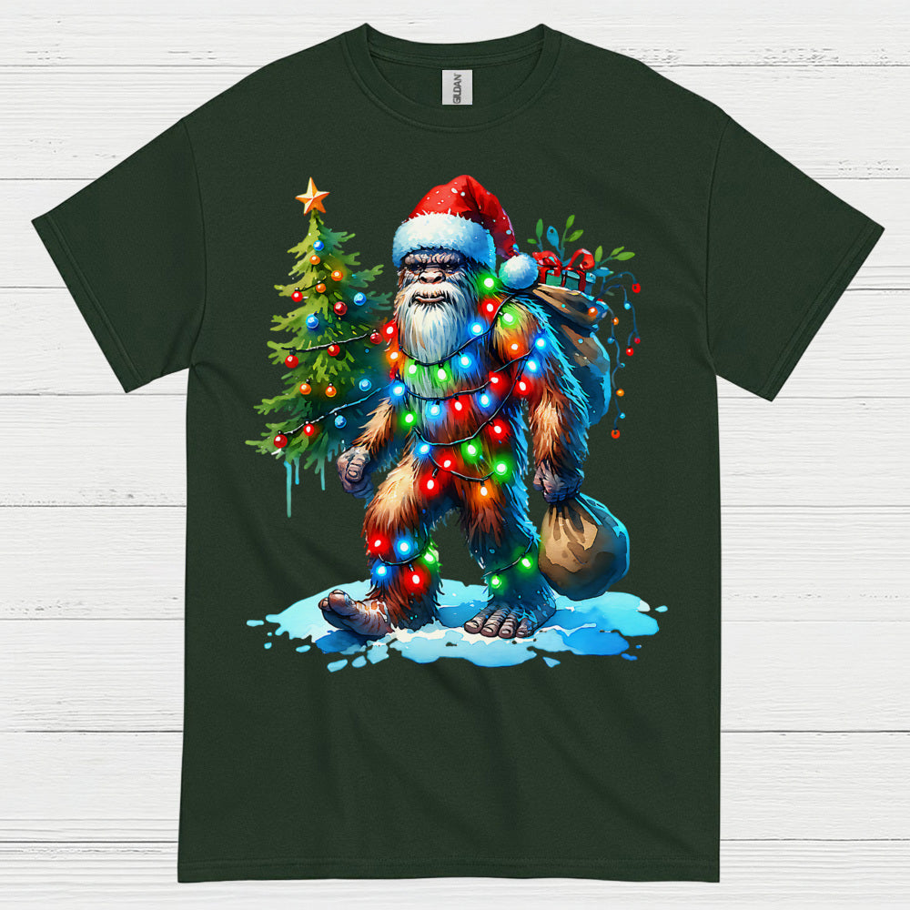 Santa Bigfoot Christmas Lights T Shirt