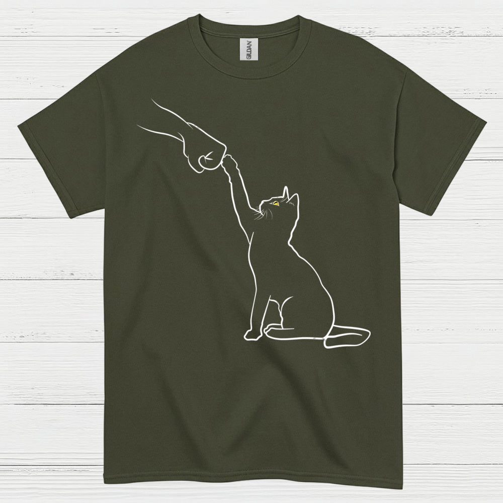 Cat High Five Minimal Line Art T Shirt