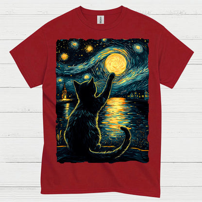 Starry Night Cat Art T Shirt