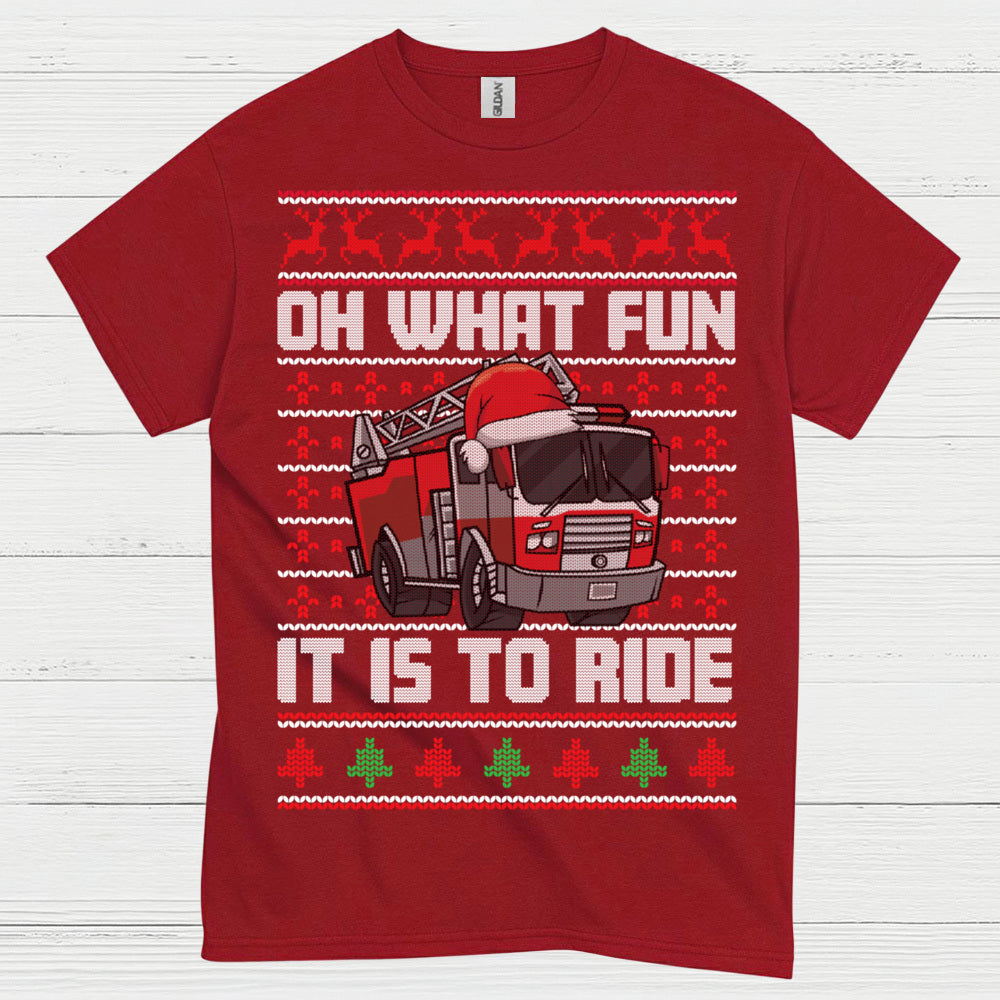 Oh What Fun It Is To Ride Fire Truck Christmas T Shirt