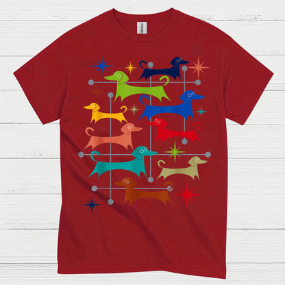 Retro Dachshund Pattern Graphic T Shirt