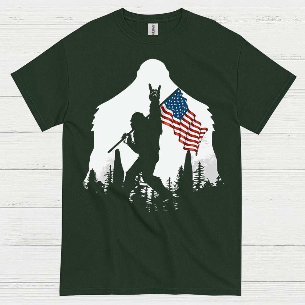 Patriotic Bigfoot American Flag T Shirt