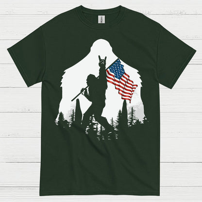 Patriotic Bigfoot American Flag T Shirt