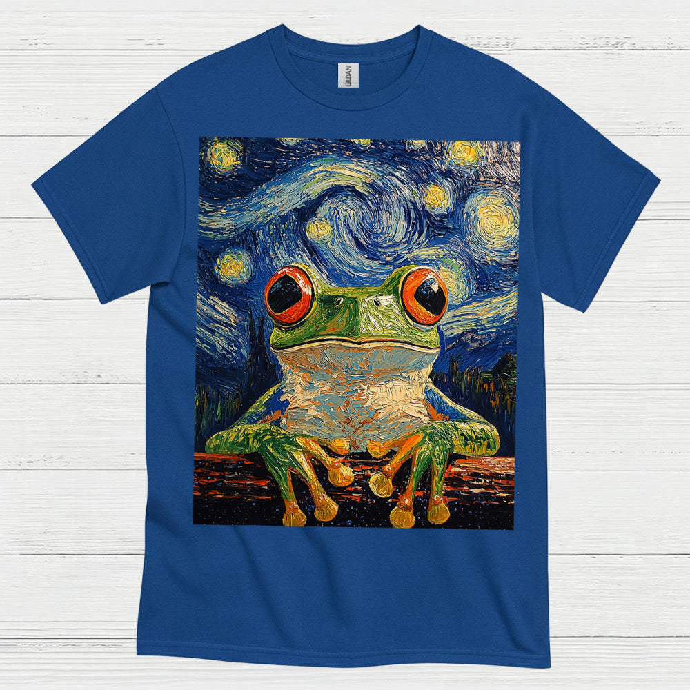 Whimsical Frog Starry Night Art T Shirt