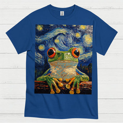 Whimsical Frog Starry Night Art T Shirt