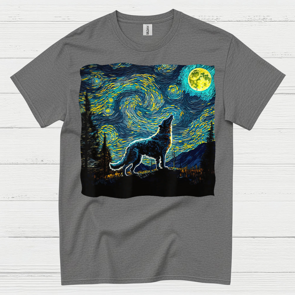Wolf Starry Night Art T Shirt