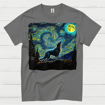Wolf Starry Night Art T Shirt