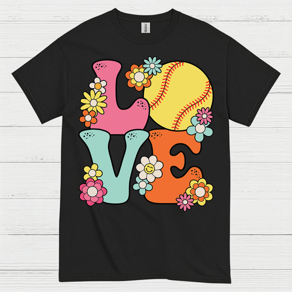 Love Softball Flower Art T Shirt