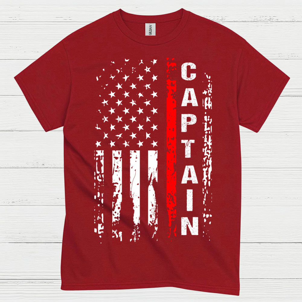 Firefighter Captain Thin Red Line Flag T Shirt
