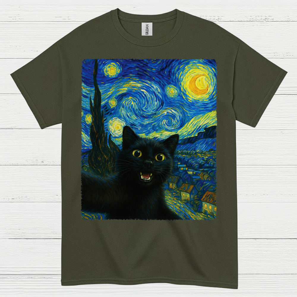 Playful Black Cat Art T Shirt