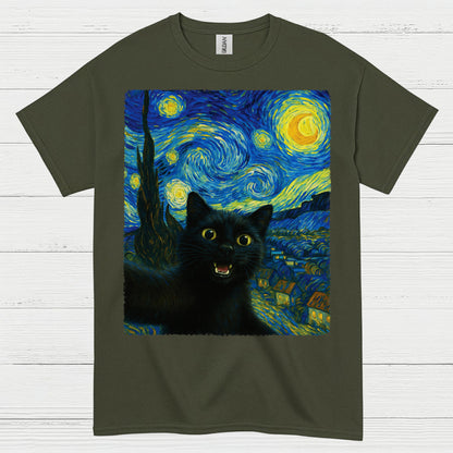 Playful Black Cat Art T Shirt