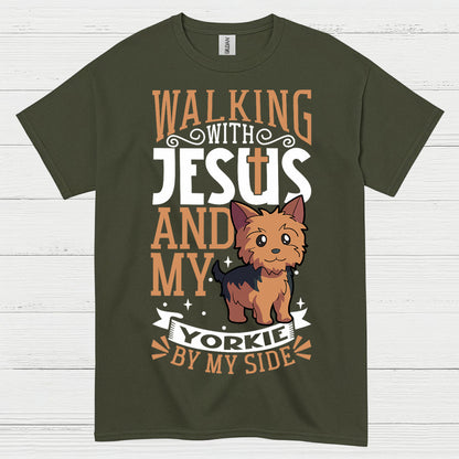Walking With Jesus And My Yorkie T Shirt