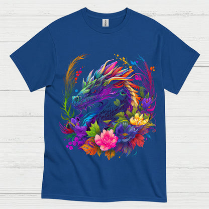 Colorful Floral Dragon T Shirt