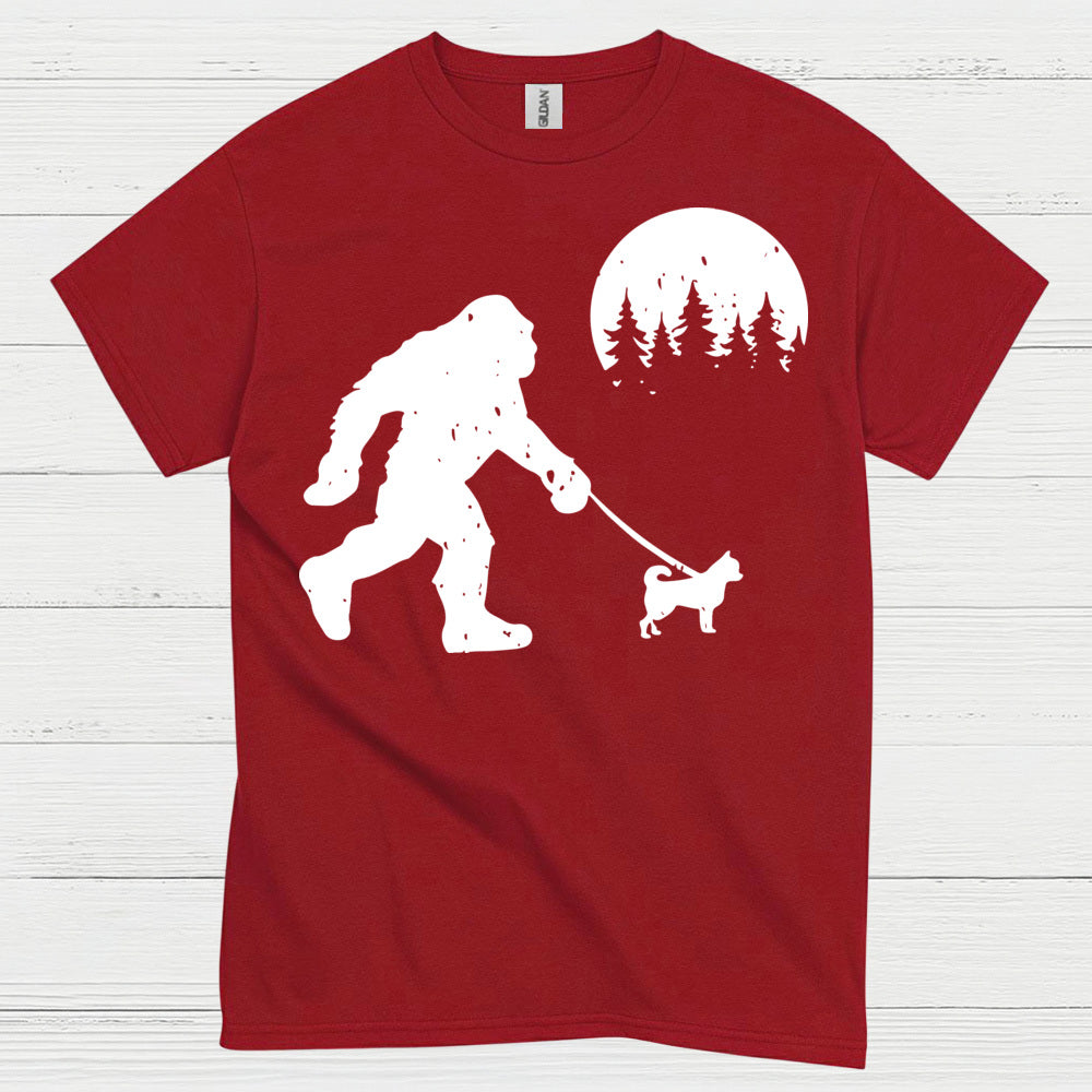 Bigfoot Walking Dog Silhouette T Shirt