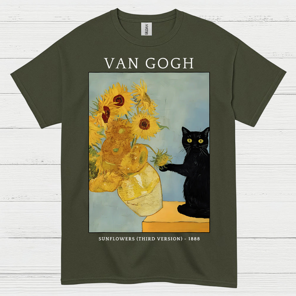 Classic Sunflowers Cat Art T Shirt