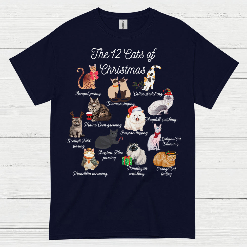 12 Cats of Christmas Cat Holiday T Shirt
