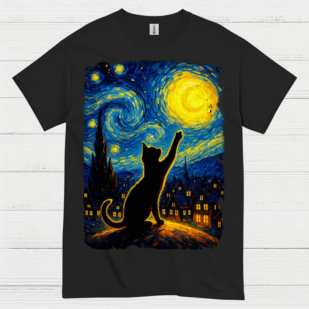 Dreamy Cat Night Art T Shirt