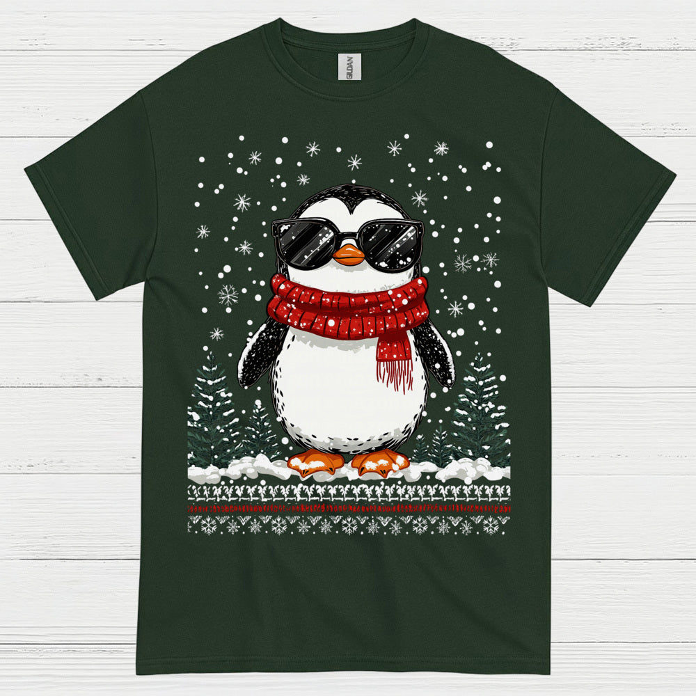 Cool Winter Penguin Christmas Graphic T Shirt