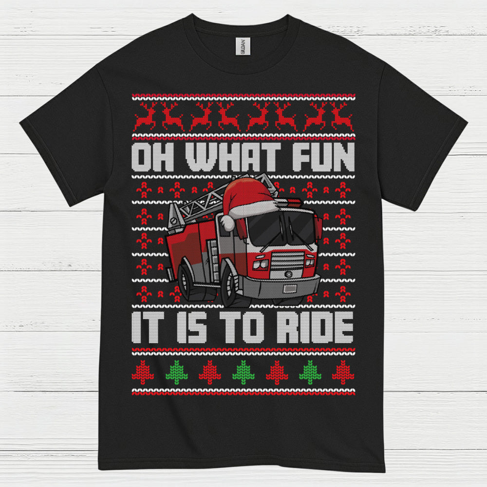 Oh What Fun It Is To Ride Fire Truck Christmas T Shirt