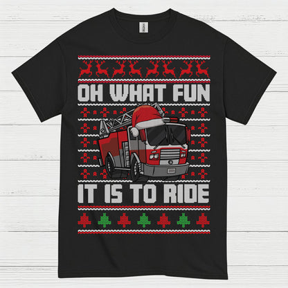 Oh What Fun It Is To Ride Fire Truck Christmas T Shirt