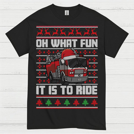 Oh What Fun It Is To Ride Fire Truck Christmas T Shirt
