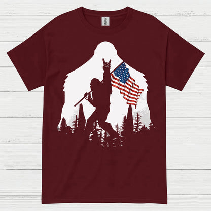 Patriotic Bigfoot American Flag T Shirt