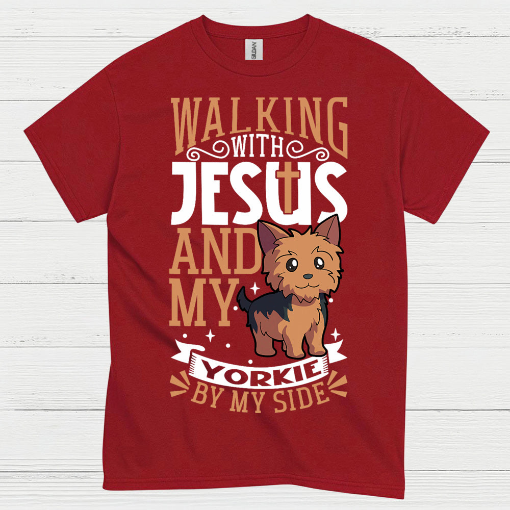 Walking With Jesus And My Yorkie T Shirt