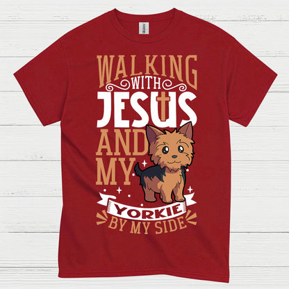 Walking With Jesus And My Yorkie T Shirt