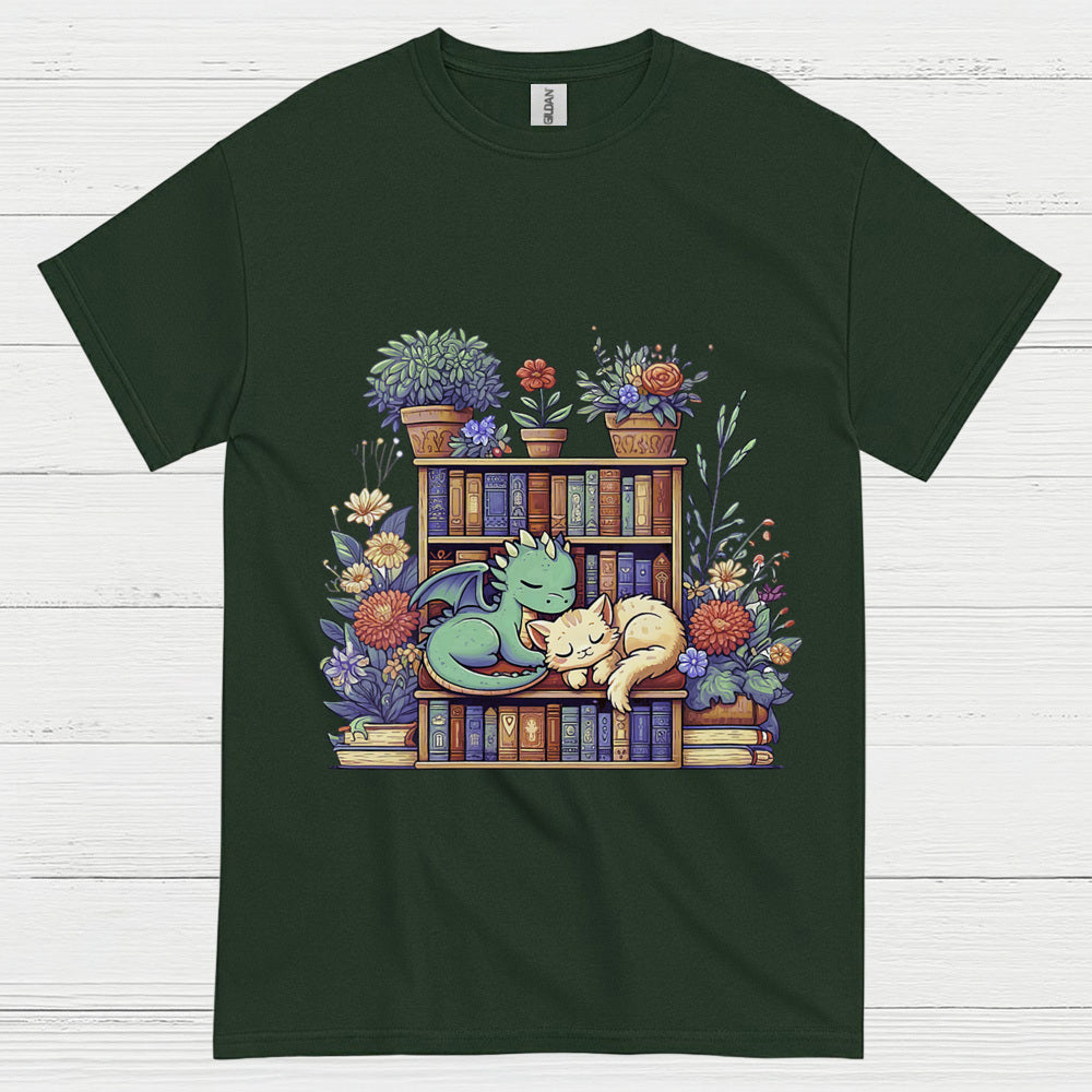 Dragon And Cat Reading T Shirt