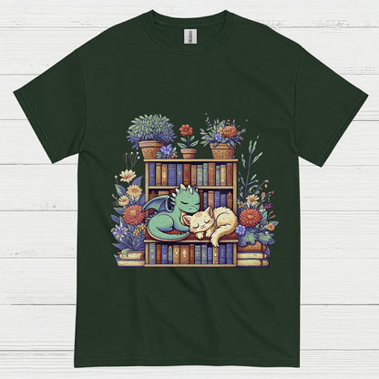 Dragon And Cat Reading T Shirt