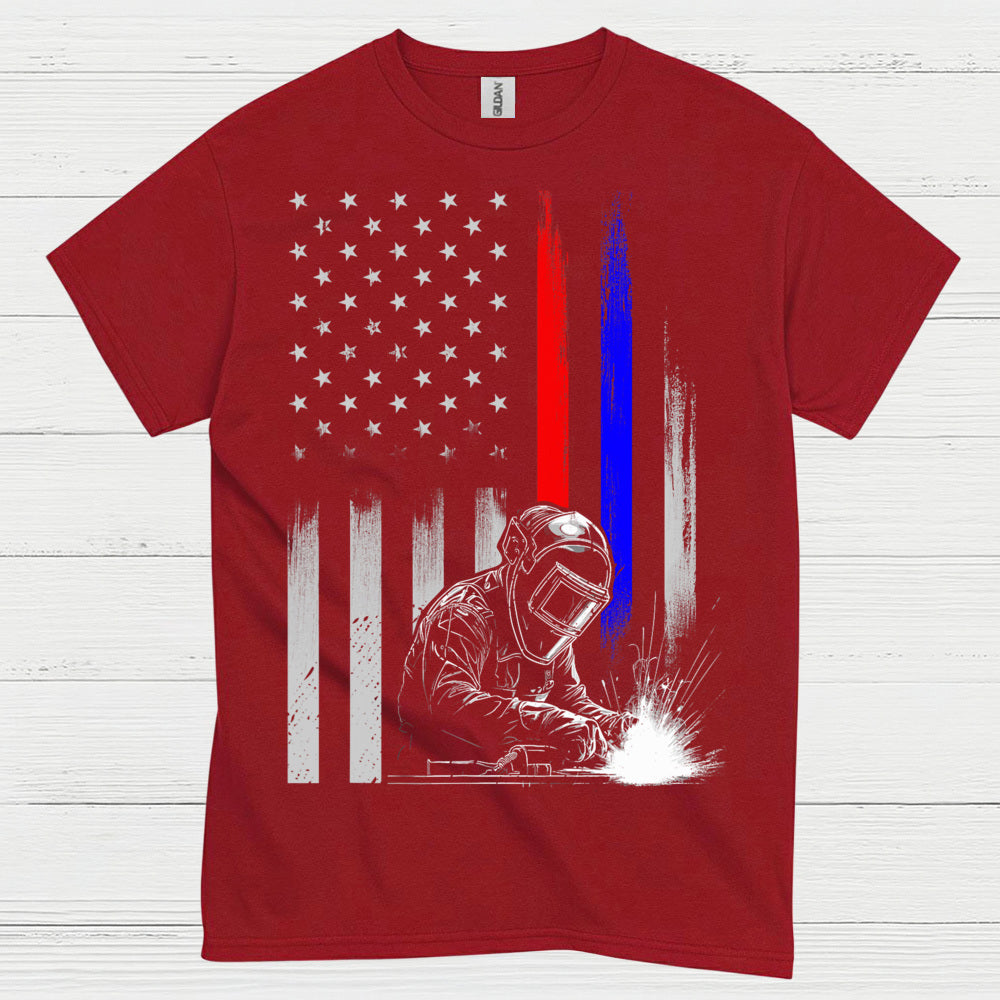 American Flag Welder Thin Line T Shirt