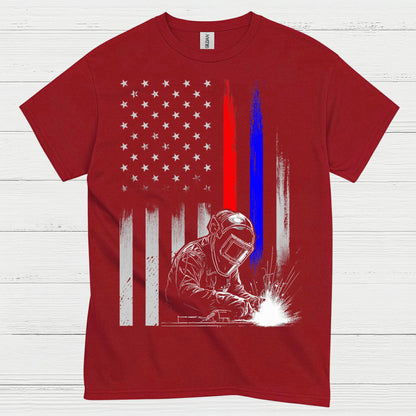 American Flag Welder Thin Line T Shirt