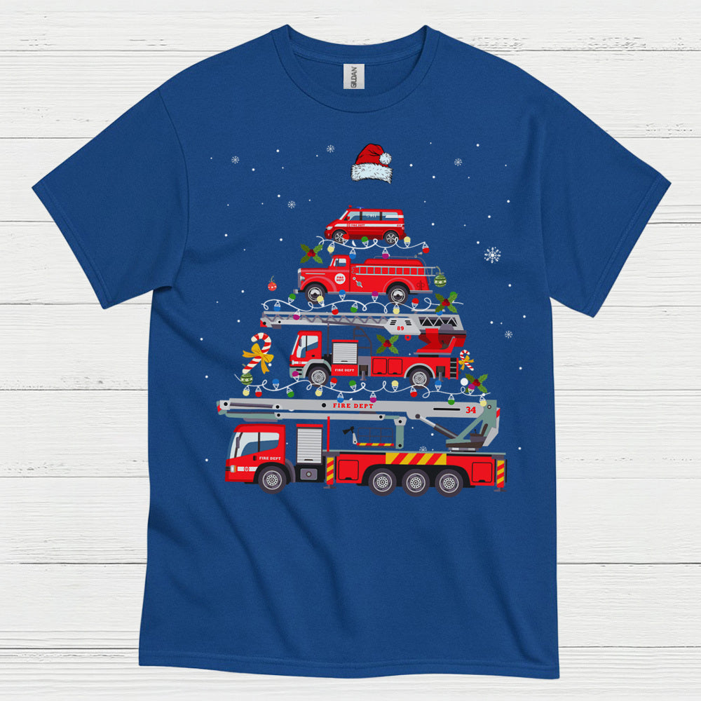 Fire Truck Christmas Tree Stacked Engines T Shirt