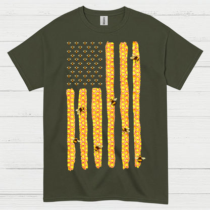 Honeycomb American Flag Bee Lover T Shirt