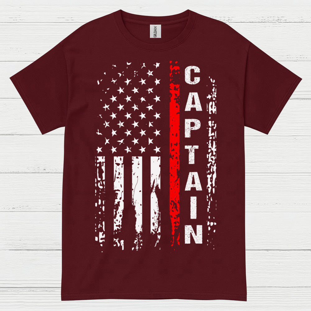 Firefighter Captain Thin Red Line Flag T Shirt