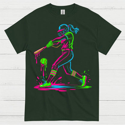 Neon Softball Girl Swing T Shirt